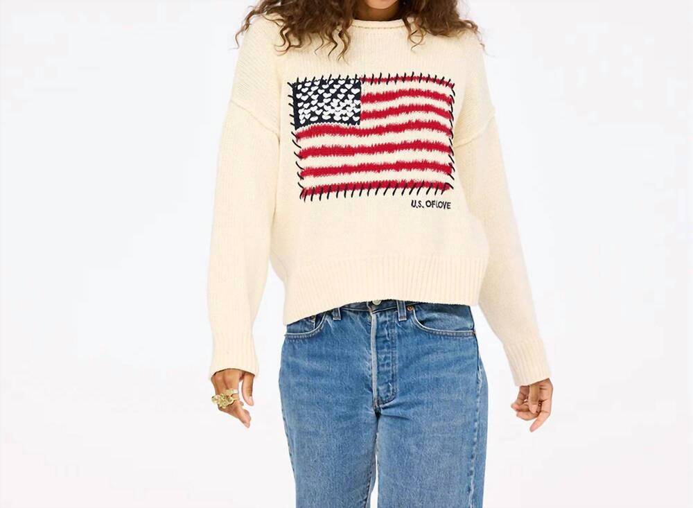 NEW KERRI ROSENTHAL soulcycle roll neck u.s. of love sweater in natural